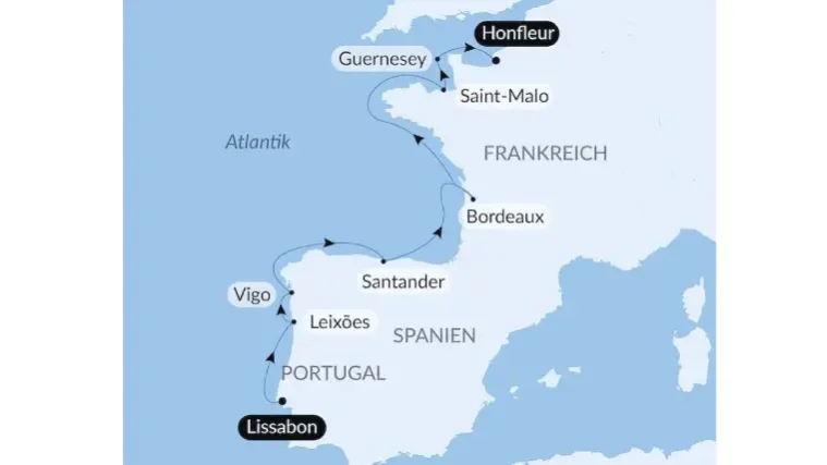 Route Honfleur-Lissabon